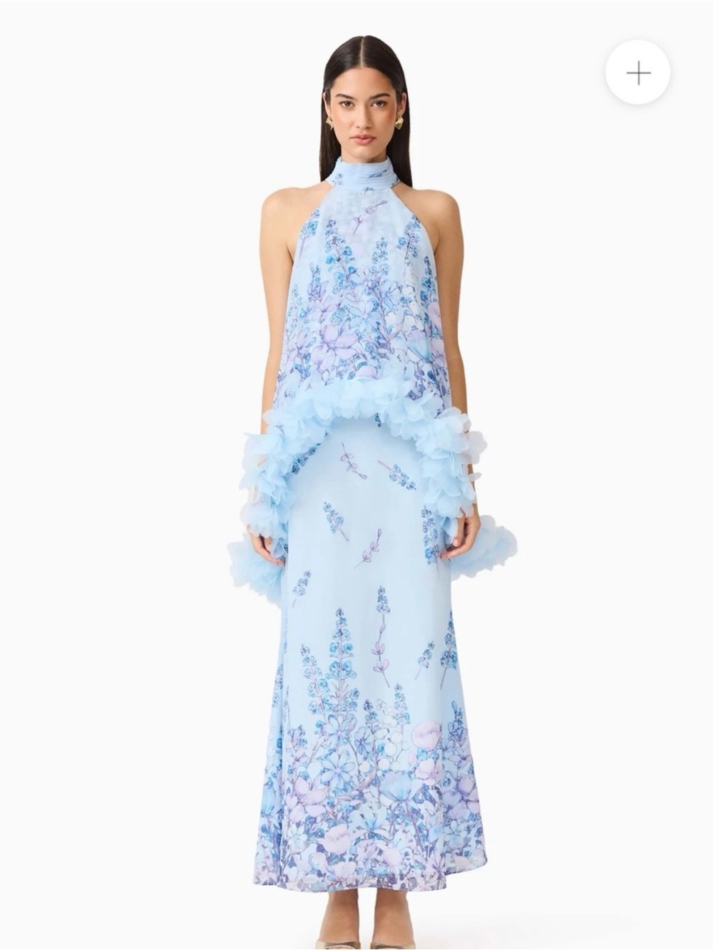 Elliatt Powder Blue Floral Halter Maxi Dress